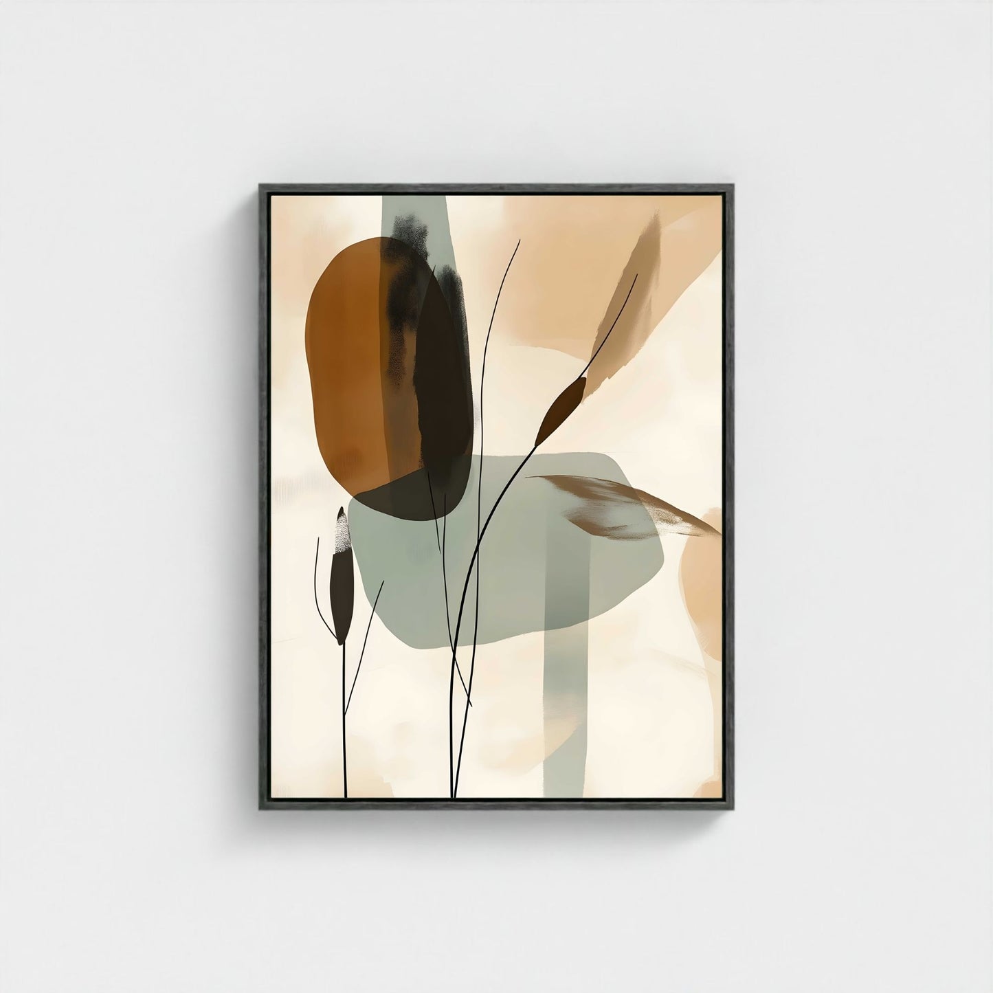 Abstract Botanical Leaves Wall Art Canvas Print - Framed Modern Neutral Wall Art