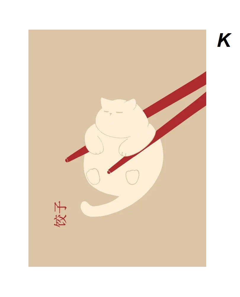 Abstract Funny Lazy Cat Minimalist Boho Wall Art Canvas Prints Retro Cat Poster For Living Room Dining Room Décor