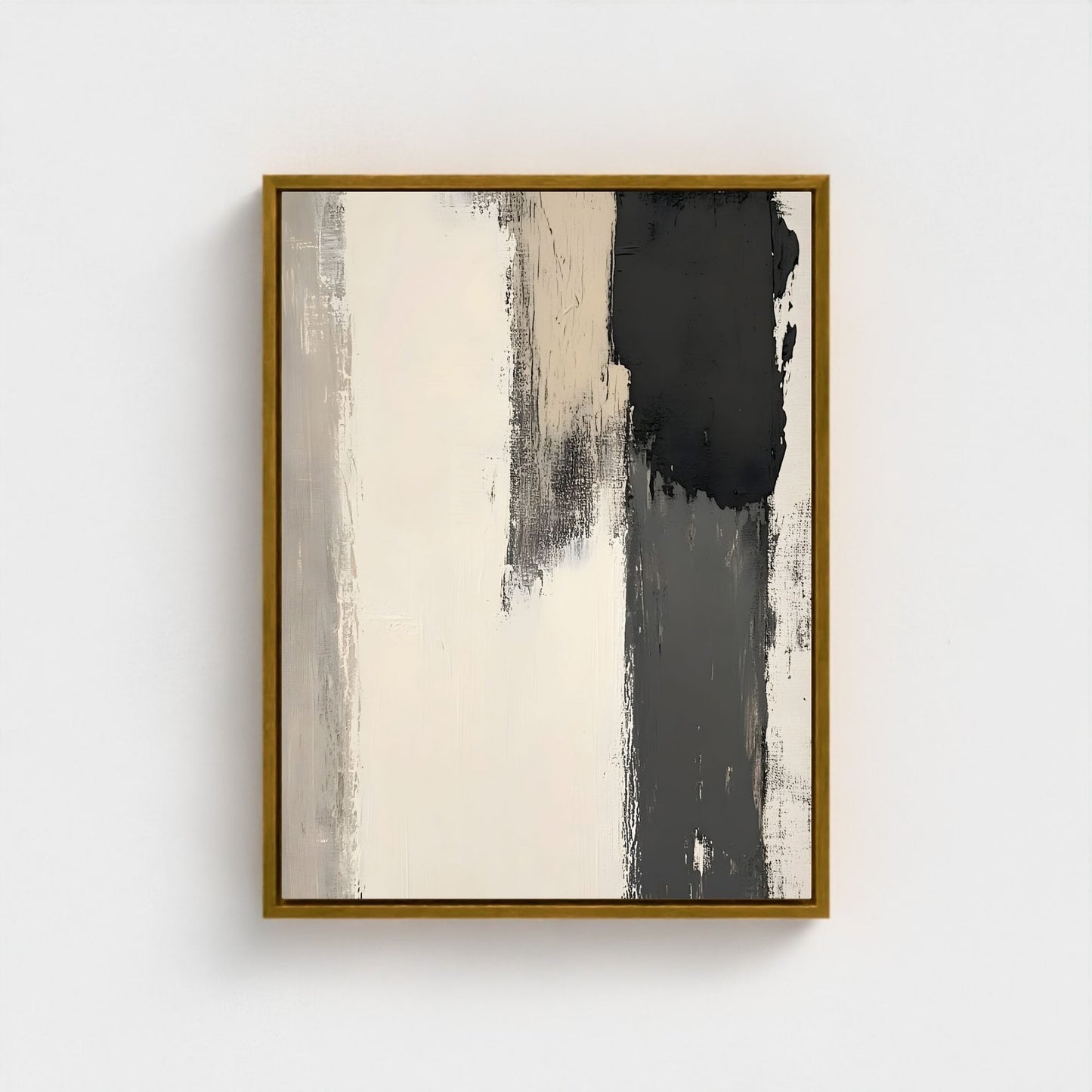 Abstract Neutral Brush Stroke Framed Wall Art Canvas Print - Modern Minimalist Beige Black Wall Art
