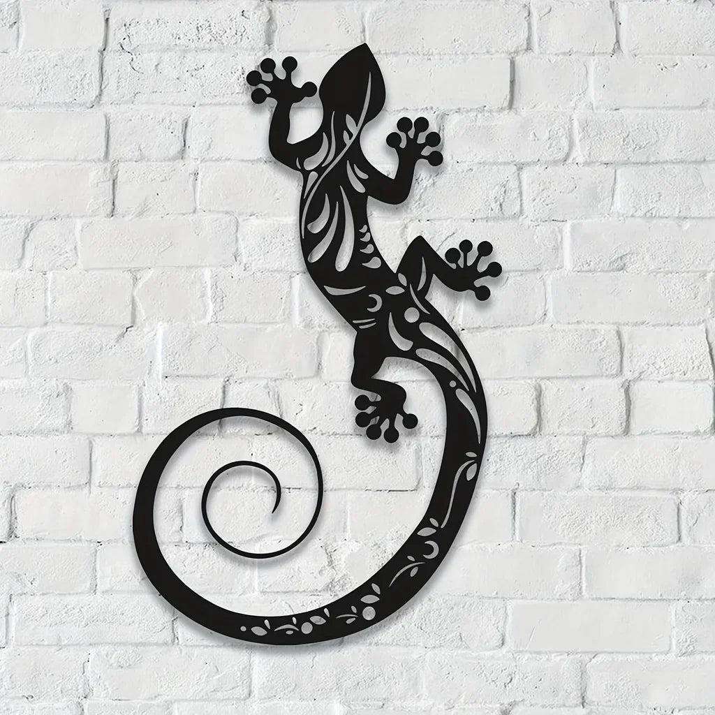 Gecko Crafted Metal Wall Art 3D Iron Black Lizard Hanging Wall Decoration For Living Room Home and Garden Decor