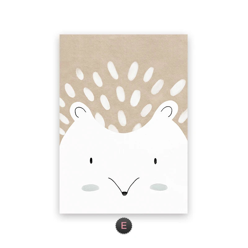 Adorable Woodland Animal Nursery Canvas Prints Bear Fox Deer Rabbit Poster Minimalist Animals Wall Art for Kids' Rooms