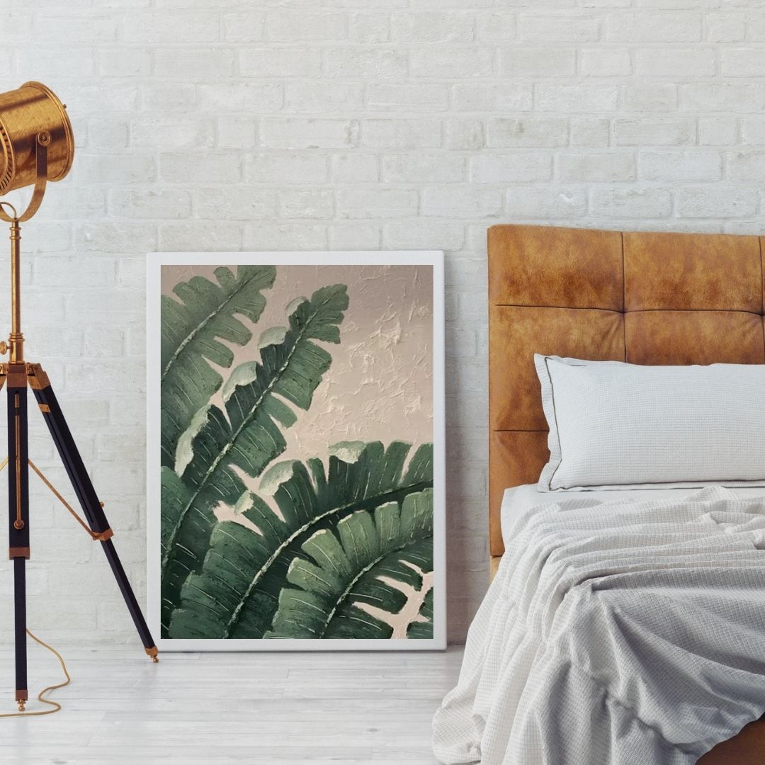 Banana Leaf Hand-Painted Wall Art | Contemporary Textured Botanical Painting