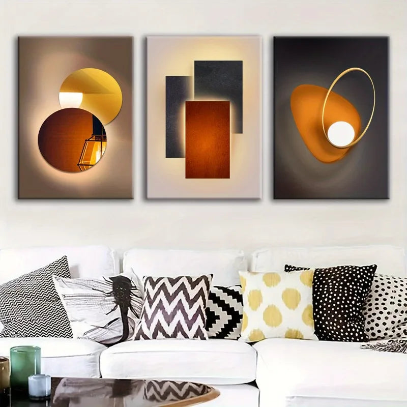 Set of 3Pcs Abstract Circle Of Light Geometric Large Wall Art Canvas Prints Modern Poster For Living Room Bedroom Office Art Decor
