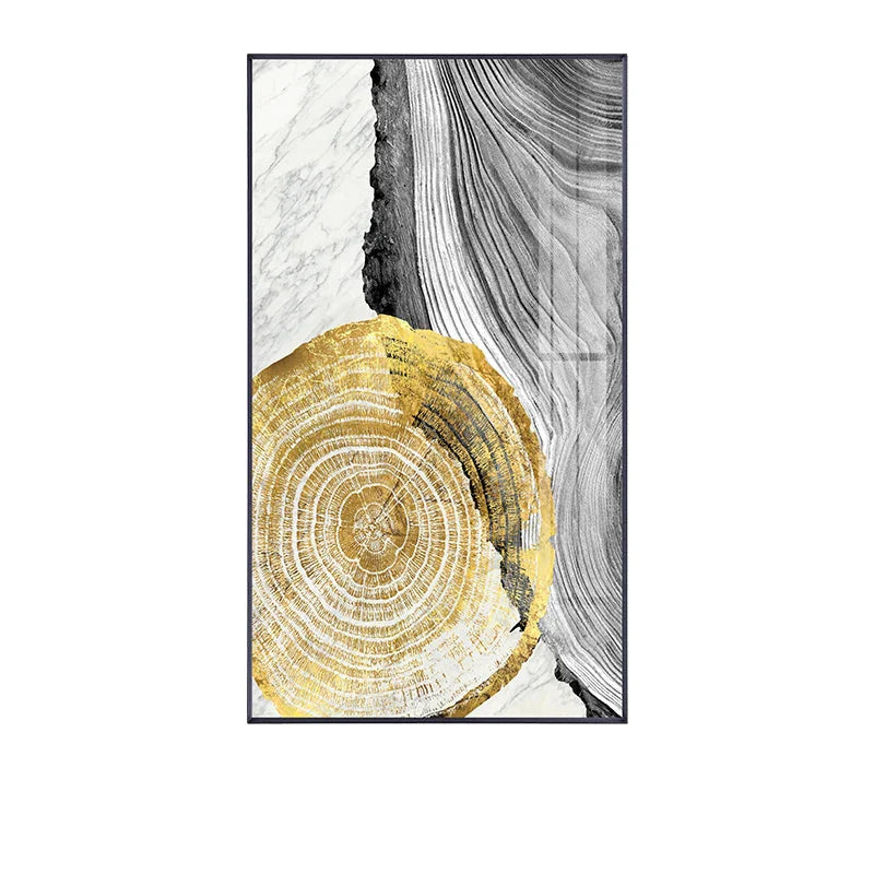 Black Gray Golden Abstract Tree Rings Wall Art Canvas Prints For Living Room Dining Room Scandinavian Interiors