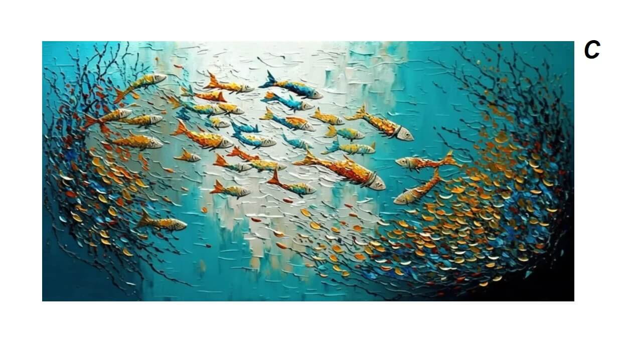 Blue Sea Fish Marine Wall Art Canvas Print Poster Big Artwork For Modern Living Room Wall Décor