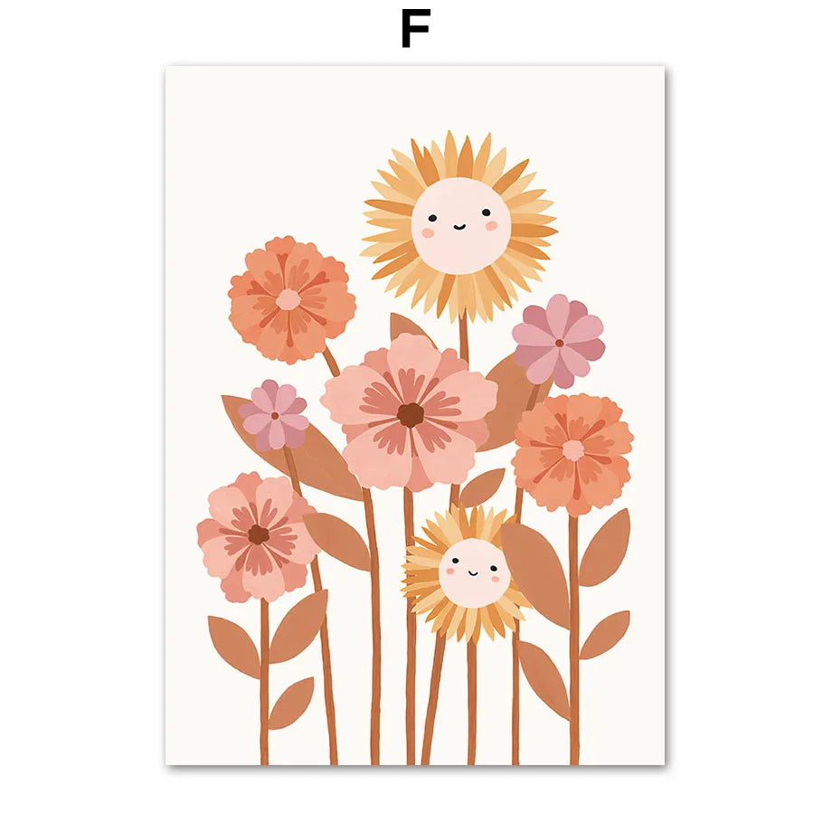 Boho Sun Floral Animal Canvas Prints For Kids Rooms Playful Wall Art With Alphabet Positive Quotes Nature Themes For Nursery
