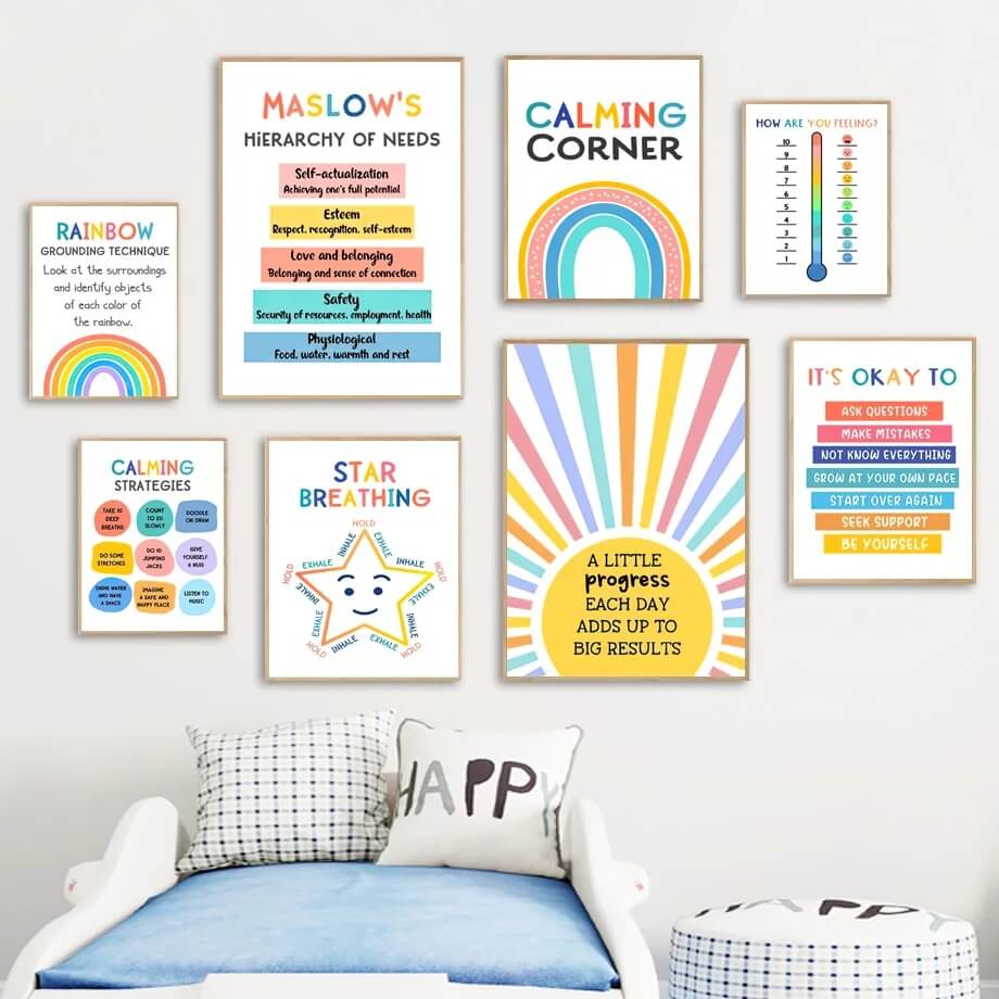 Calming Corner Rainbow Star Psychology Wall Art Canvas Prints Minimali ...