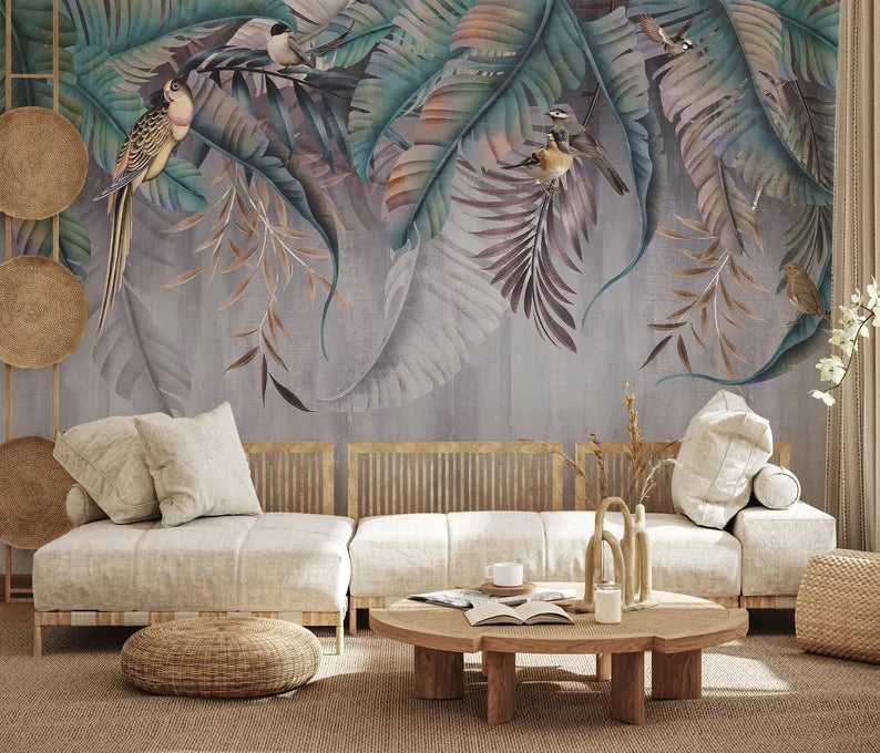 Falling Banana Leaves Mural Wallpaper (SqM)