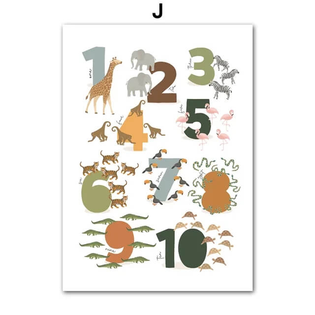 Elephant Giraffe Lion Jungle Animals Canvas Prints Nordic Wall Art Alphabet Educational Nursery Posters For Kids Room Home Décor
