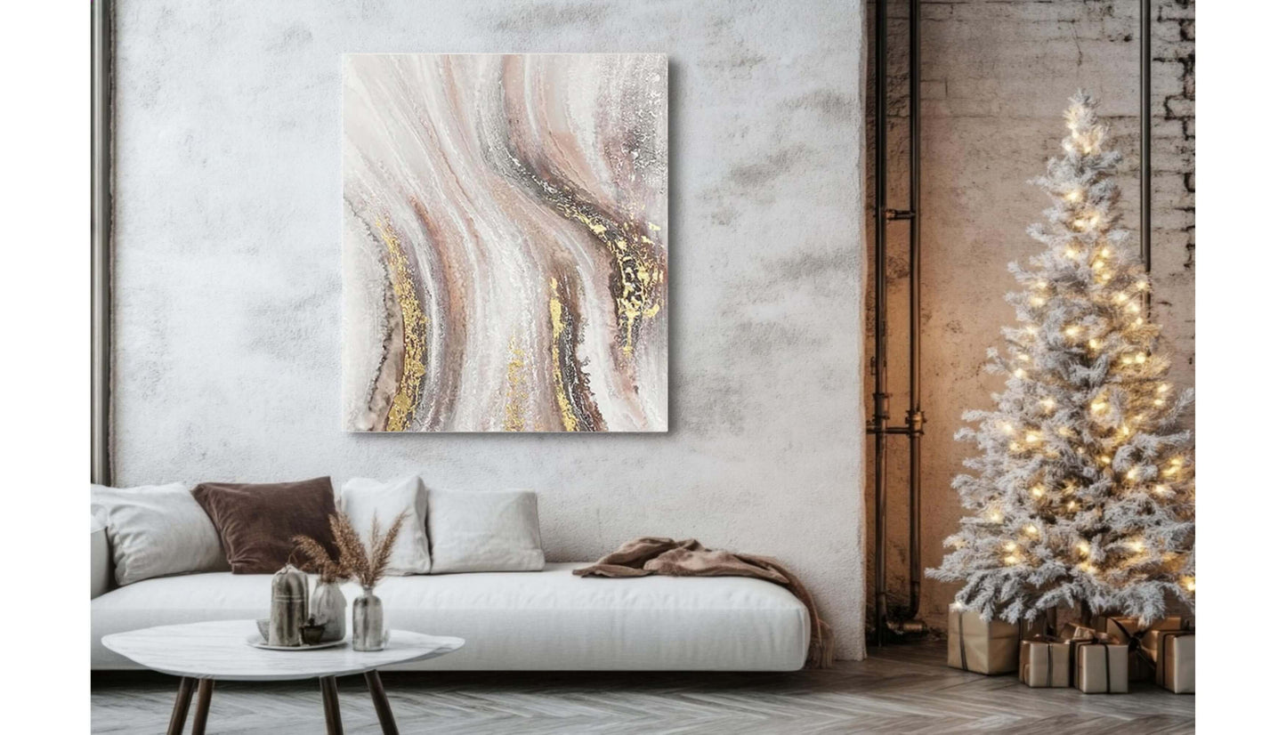 Golden Abstract Hand Painted Wall Art Artwork | Large Format Textured Brushed Strokes Painting For Living Room Wall Art Hand Painted On Canvas