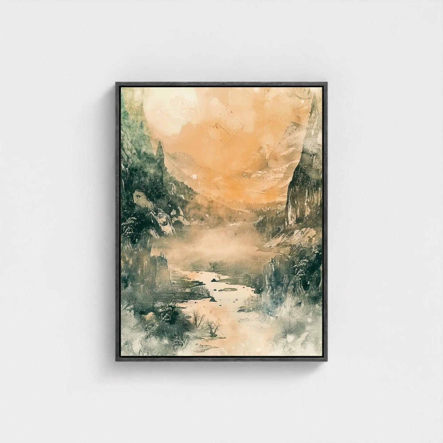 Golden Valley Landscape Framed Wall Art Canvas Print - Atmospheric Nature Art