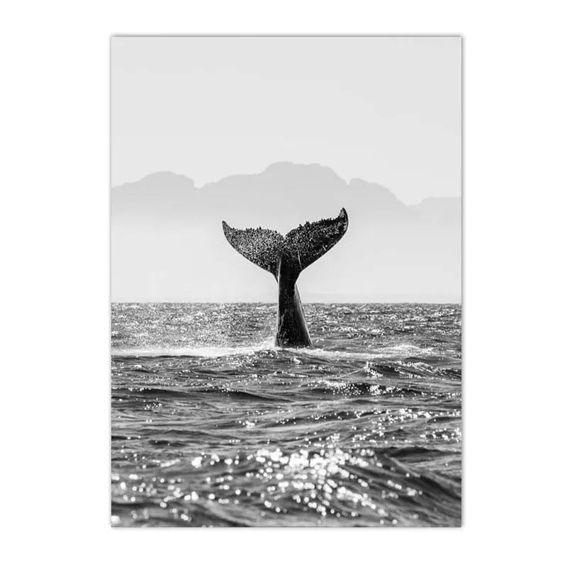 Good Vibes Only Black White Whale Wall Art Canvas Prints For Modern Living Room