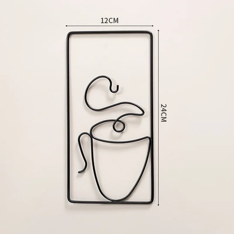 Hot Coffee Metal Wall Art Plaques 3D Wrought Iron Crafted Wall Decor For Kitchen Cafe Coffee Shop Art Decor