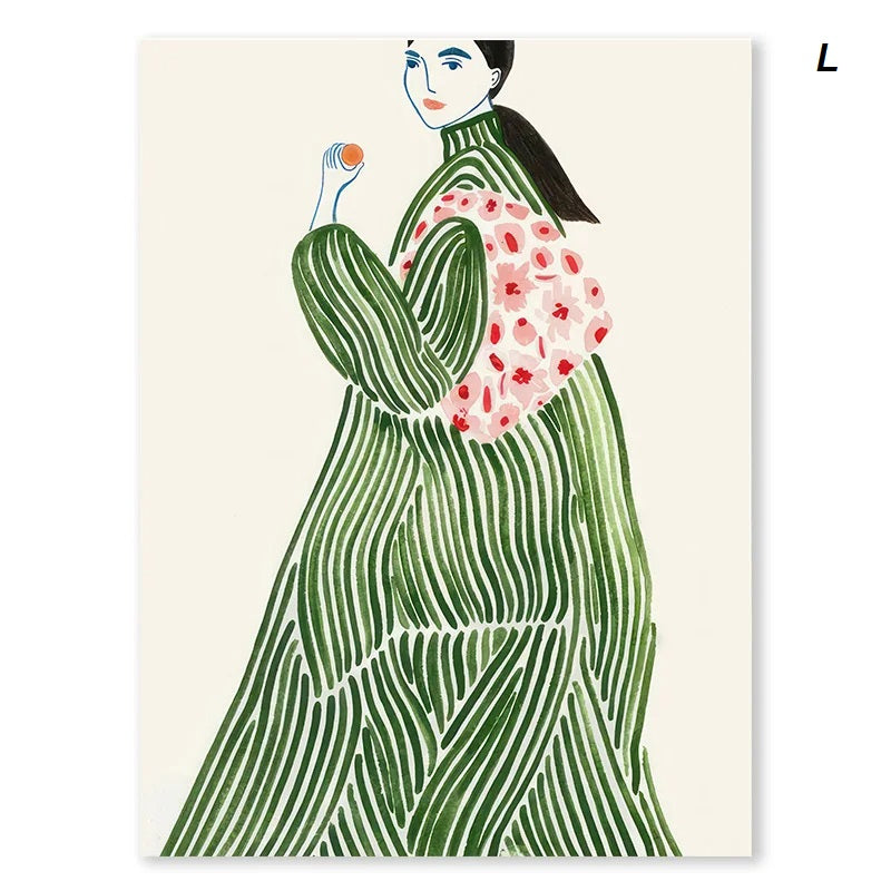 Japanese Style Floral Vase Woman Wall Art Canvas Print For Rustic Living Room Dining Room Décor