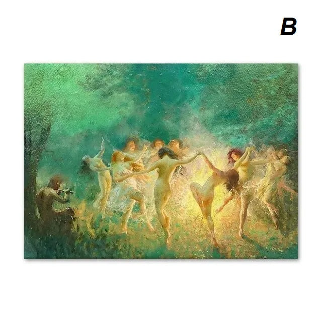 Joseph Tomanek Fire Dance Canvas Art Witches Pagan Witchcraft Canvas Paintings For Moody Living Room Bedroom Décor