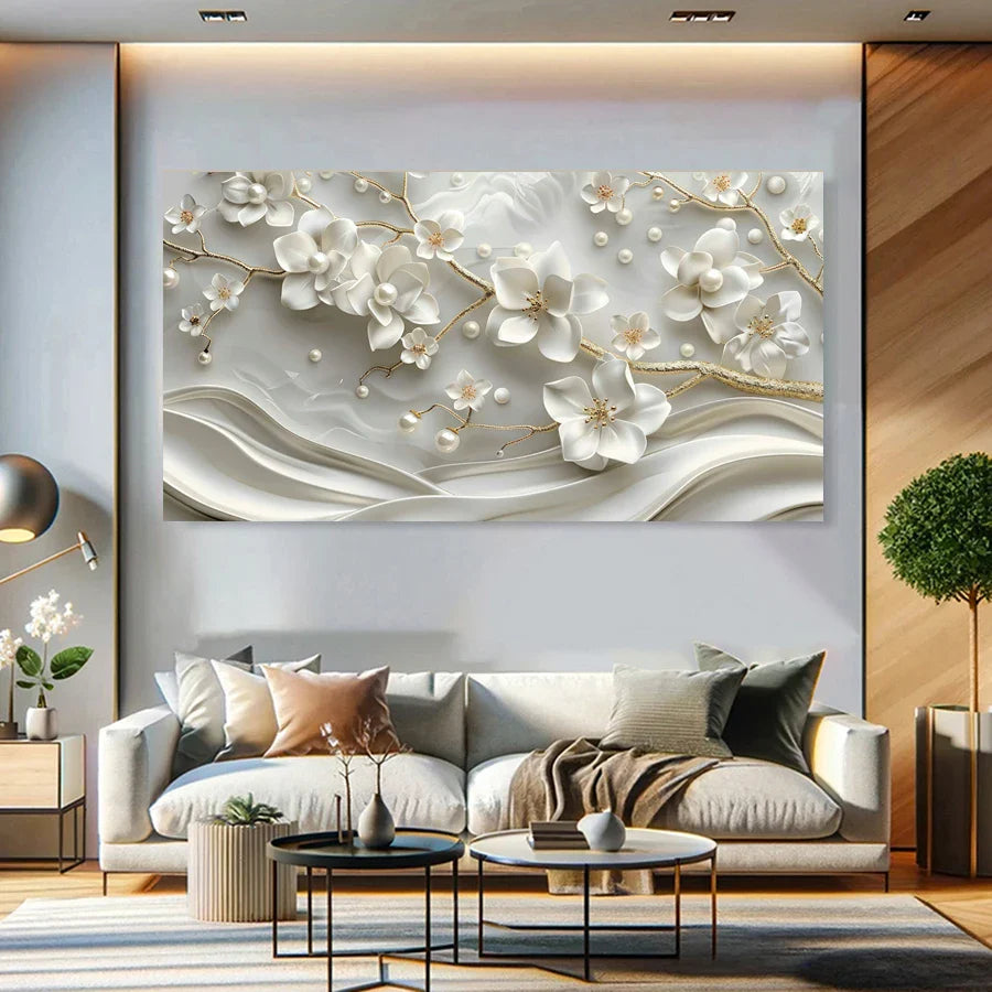 White Petal Flower Large Wall Art Canvas Print For Living Room Above The Sofa Wall Decor