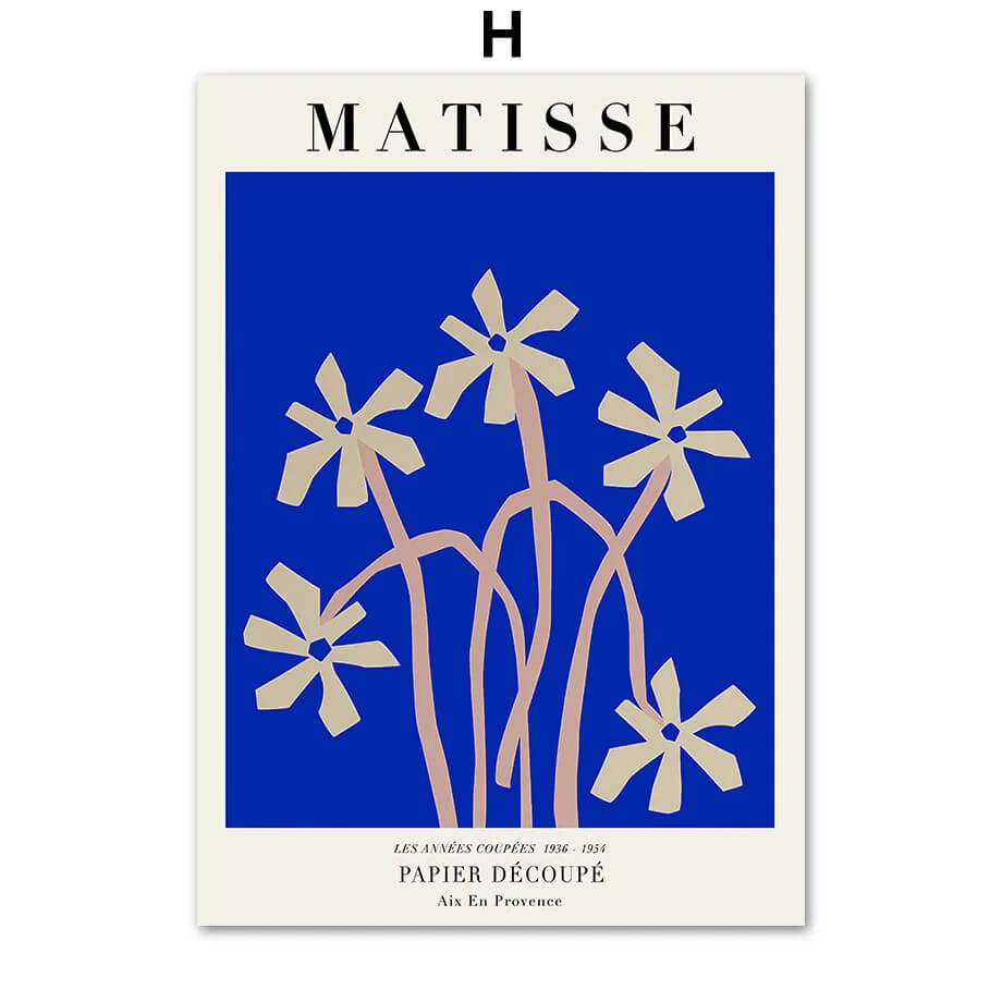 Poster with Matisse design featuring flowers on a blue background