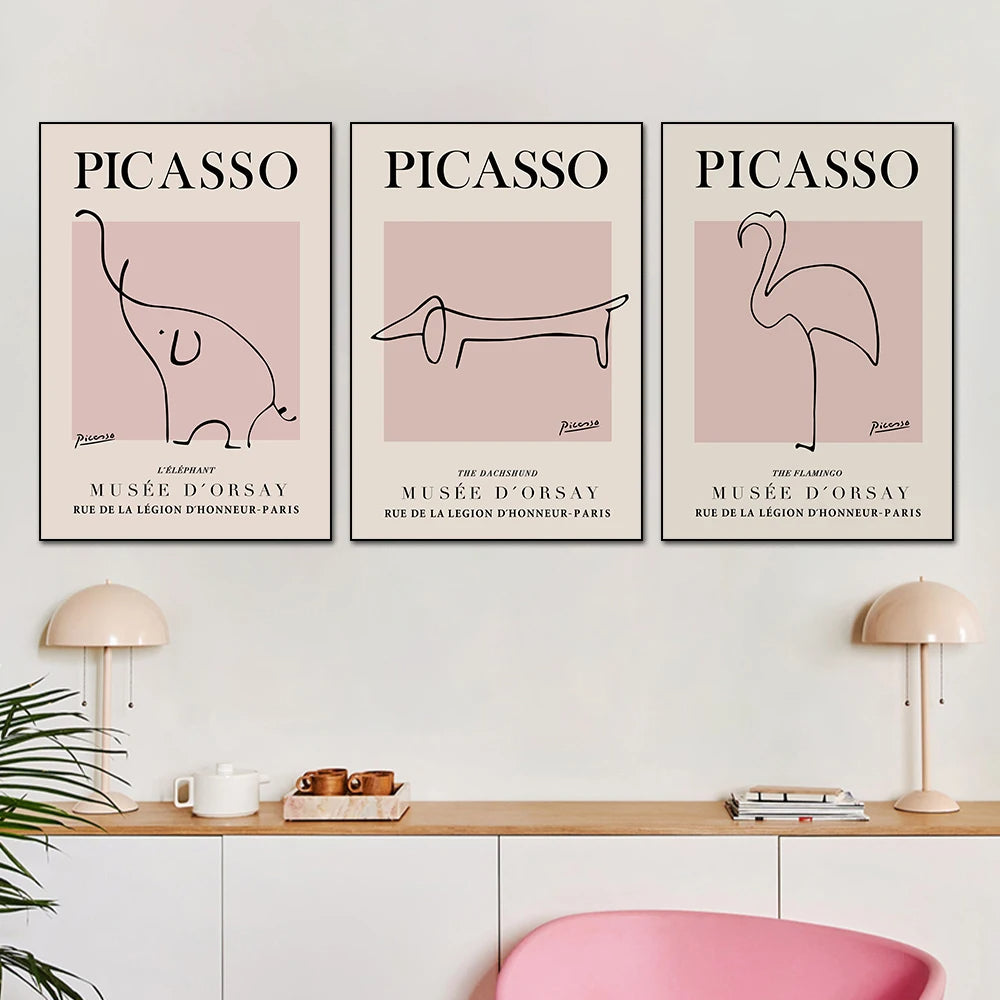 Minimalist Modern Abstract Pink Canvas Print Wall Art Picasso Line Art For Modern Living Room Bedroom