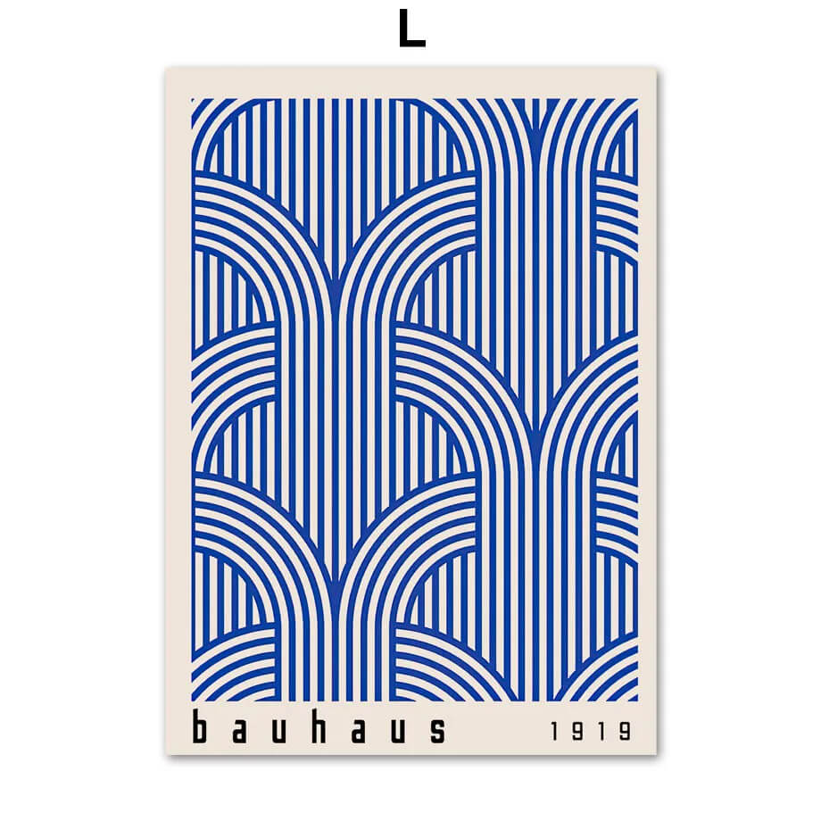 Mid Century Blue Bauhaus Wall Art Canvas Prints For Modern Living Room Bedroom Wall Décor