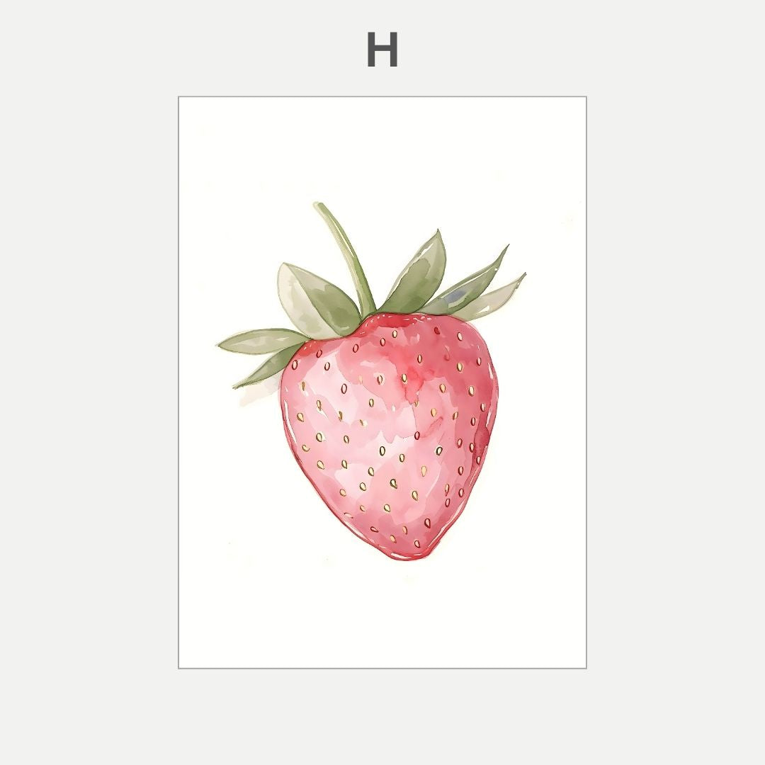 Illustration of a pink strawberry with green leaves on a white background