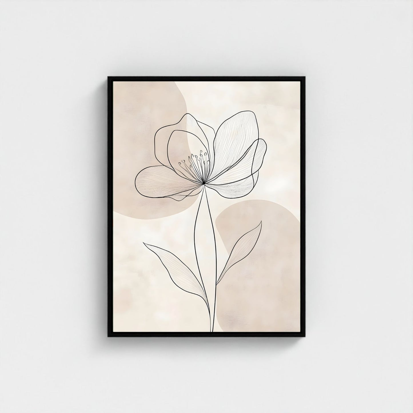 Minimalist Line Flower Framed Wall Art Canvas Print - Neutral Botanical Outline Artwork