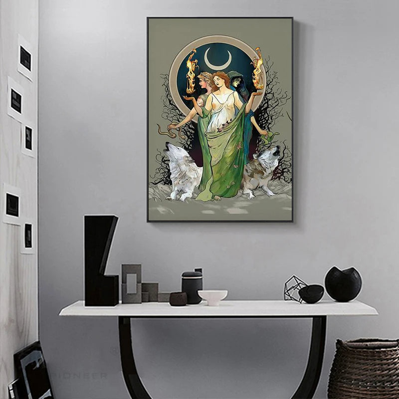 Mystical Moon Goddess Hecate Wall Art Witchy Aesthetic Canvas Décor For Modern Living Room Bedroom
