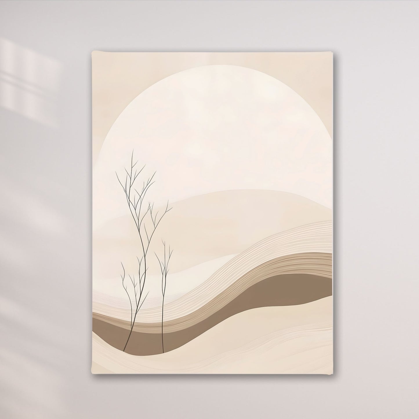 Neutral Desert Landscape Framed Wall Art Canvas Print – Minimalist Beige Mountain Abstract Canvas Artwork