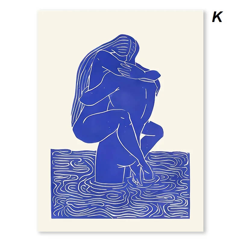 Nordic Abstract Blue Geometric Face Art Lines Canvas Prints Minimalist Wall Art For Modern Living Room Bedroom Refresh