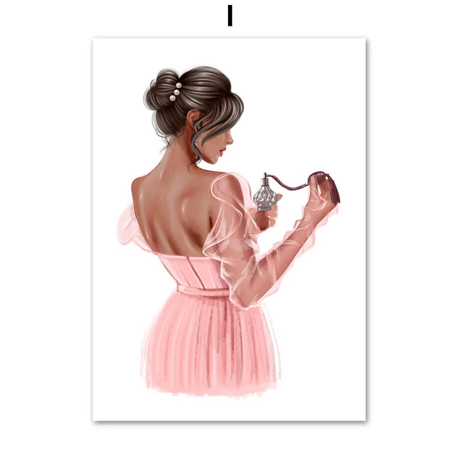 Pink Flower Perfume Lipstick Fashion Makeup Wall Art Canvas Prints Pink Fine Art For Girls Room Bedroom Wall Décor