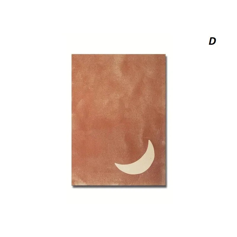 Poster with a white crescent moon design on a brown background