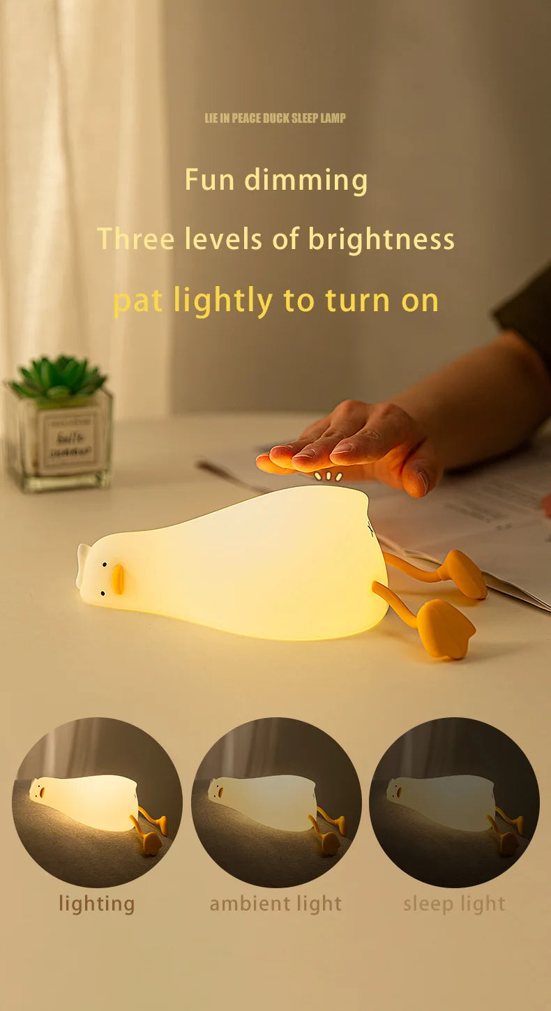 Ducky Lay Duck Lamp Silicone Laying Duck Touch Night Light Nursery Lamp