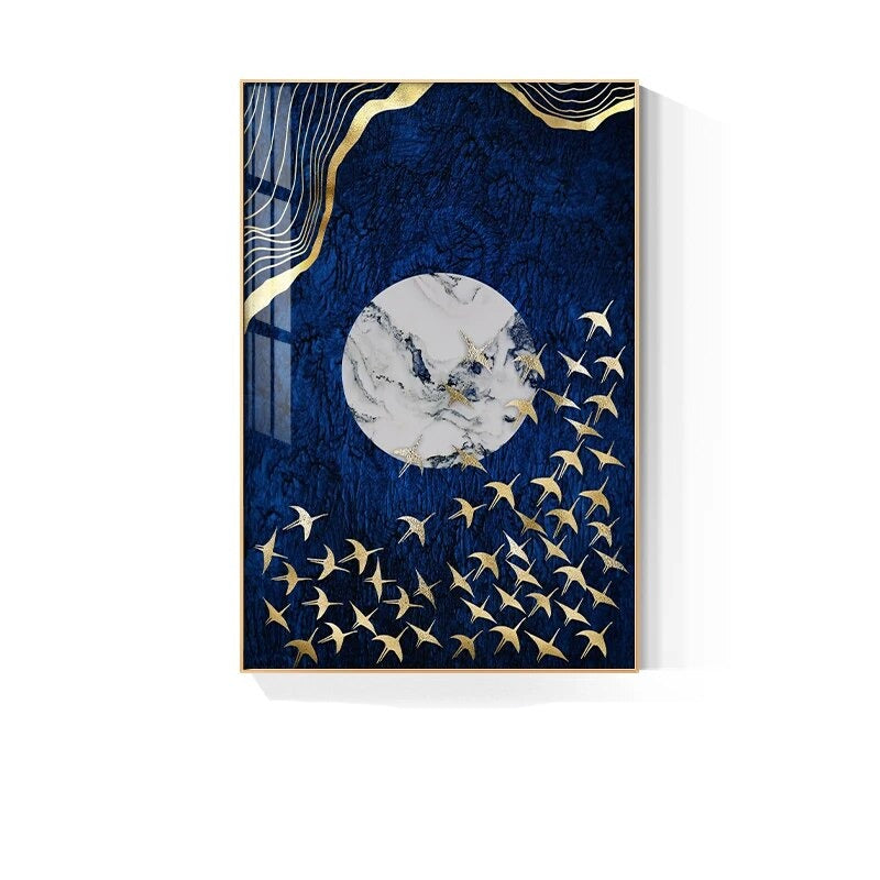 Abstract Auspicious Golden Fish Deep Blue Wall Art Fine Art Canvas Prints For Home Office Boutique Hotel Art Decor
