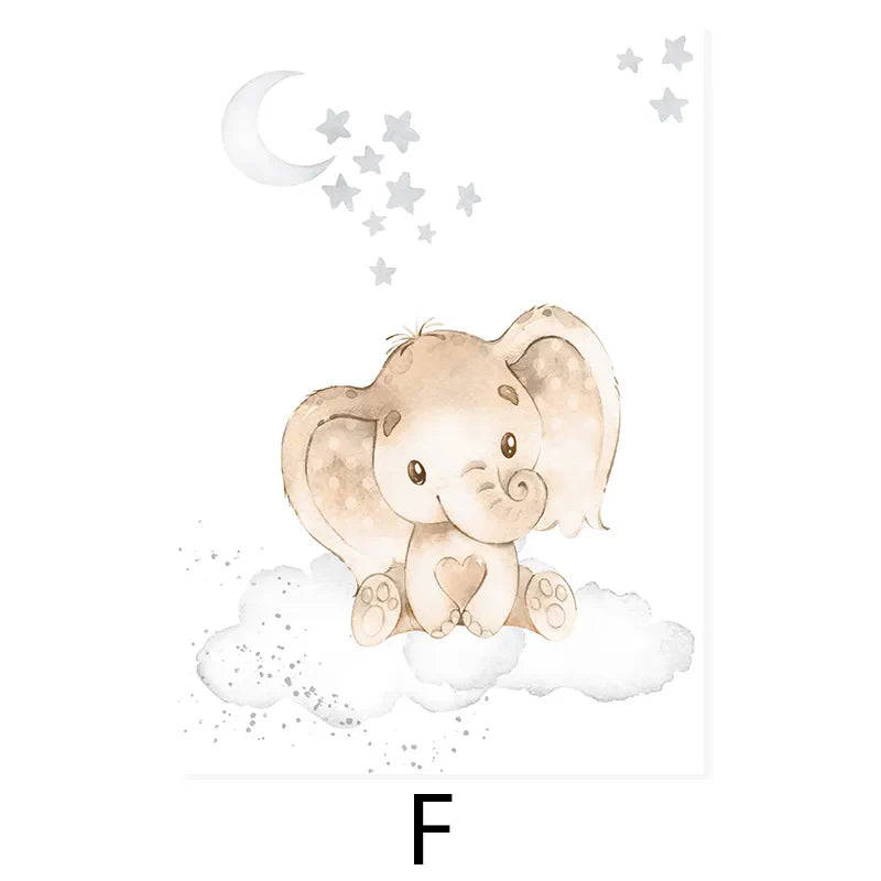 Baby Elephant Monkey Animals Nursery Wall Art Fine Art Canvas Prints Cute Pastel Poster For Baby's Room Kids Room Wall Decor