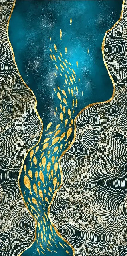 Abstract Green Aqua Auspicious Wall Art Canvas Prints Modern Poster For Living Room Dining Room Wall Art Decor