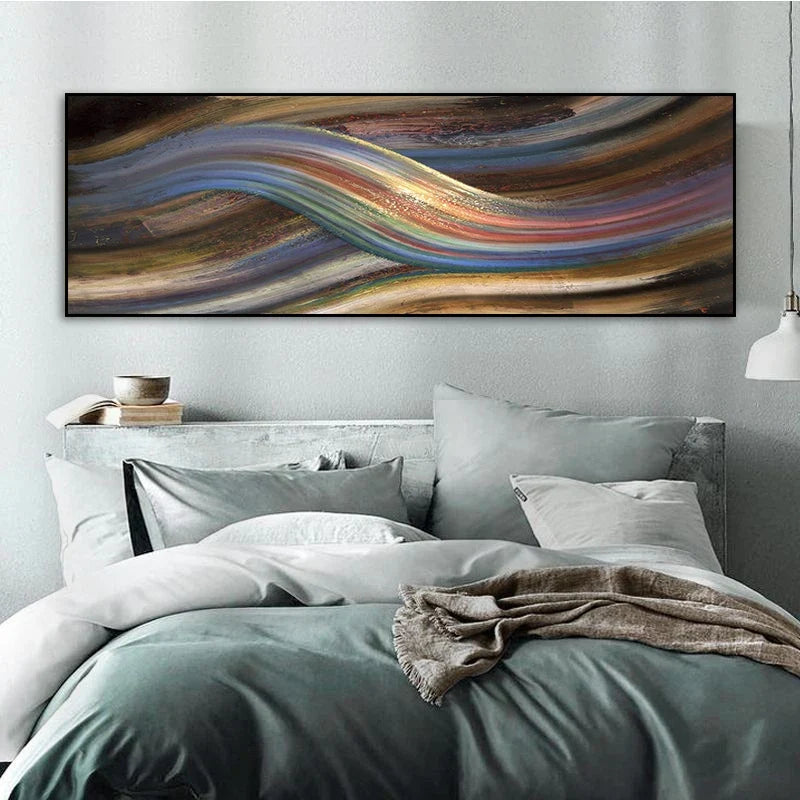 Flowing Rainbow Abstract Wall Art Canvas Print Wide Format Modern Poster For Above The Bed