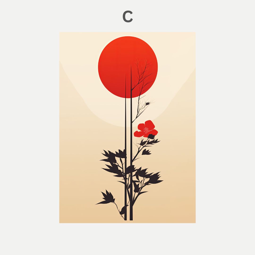 Sun and Sakura Wall Art Japandi Minimalist Home Decor Canvas Prints For Zen Living Room