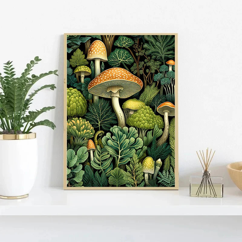 Vintage Botanical Mushroom Motifs Enchanted Forest Canvas Print Wall A ...