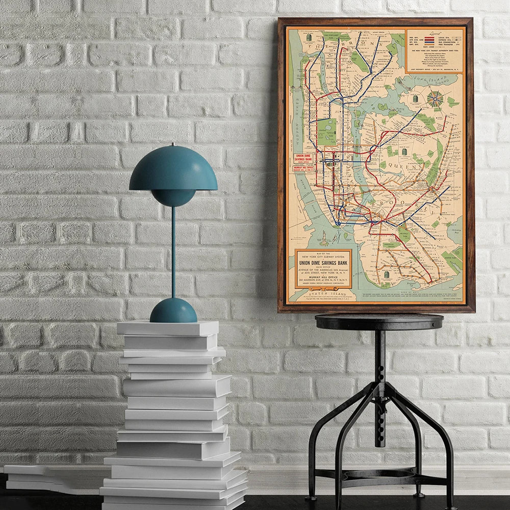 Vintage City Map Wall Art Subway New York Map Wall Art Canvas Print Retro City Map Poster
