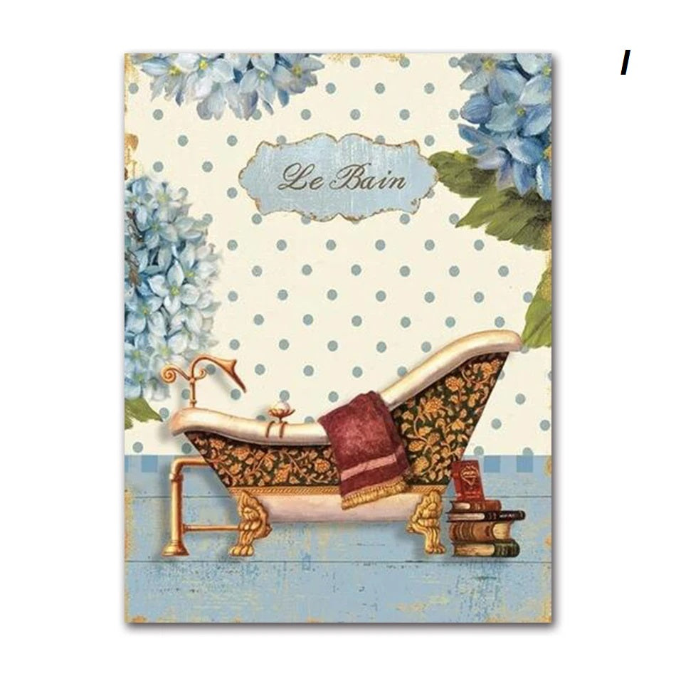 Vintage French Poster Reproductions Shabby Chic Bathtub Canvas Print Wall Art Victorian Era Art Reproduction