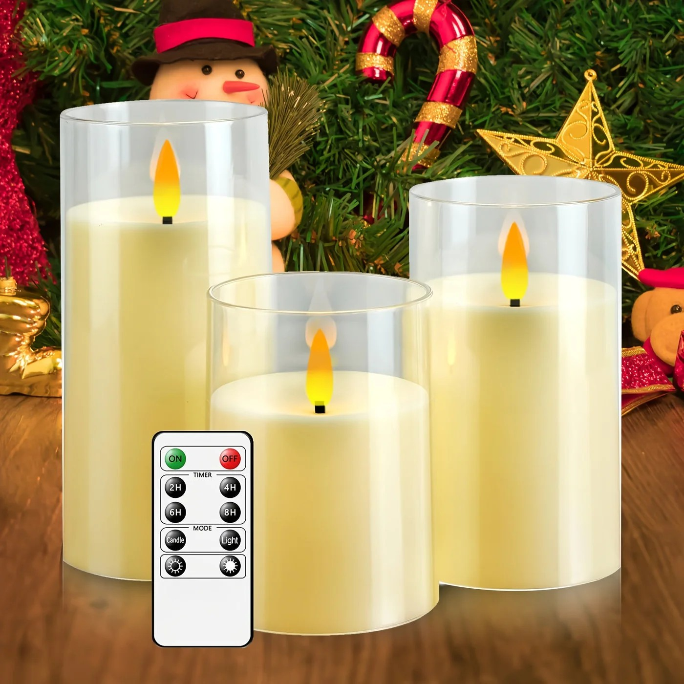 White Glass LED Candle Set of 3 – Flameless Remote-Controlled Candles