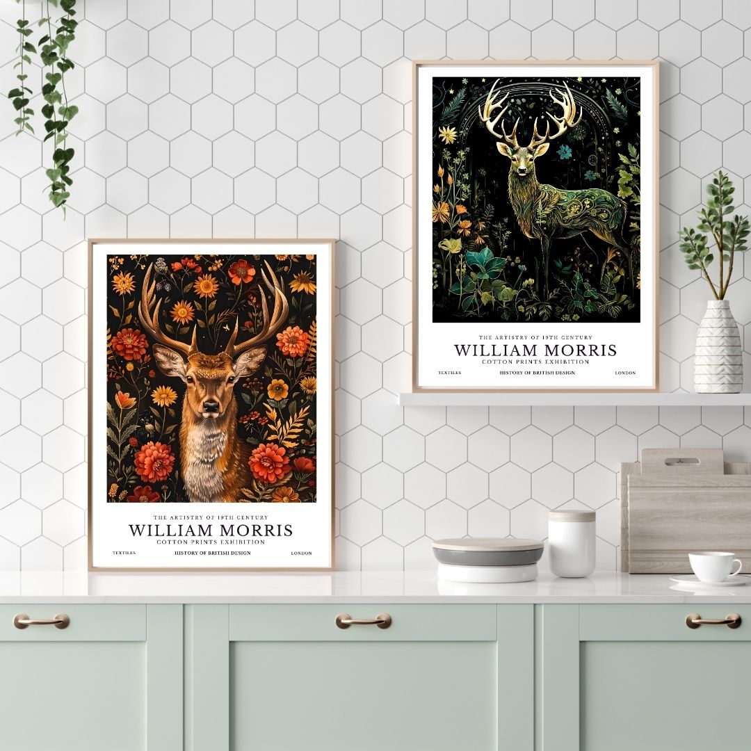 William Morris Deer Vintage Animal Wall Art Canvas Print Botanical Ret ...
