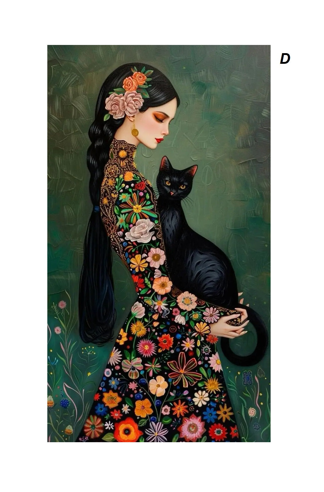 Woman And Cat Colorful Abstract Floral Canvas Print Wall Art For Modern Living Room Bedroom Refresh