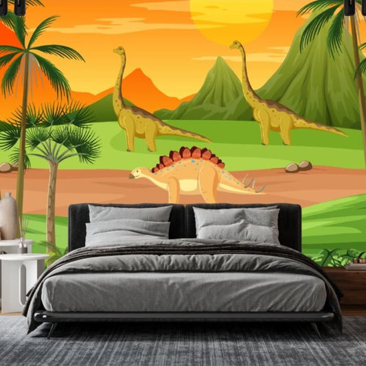 Prehistoric Dinosaur Forest Cartoon Mural Wallpaper (SqM)