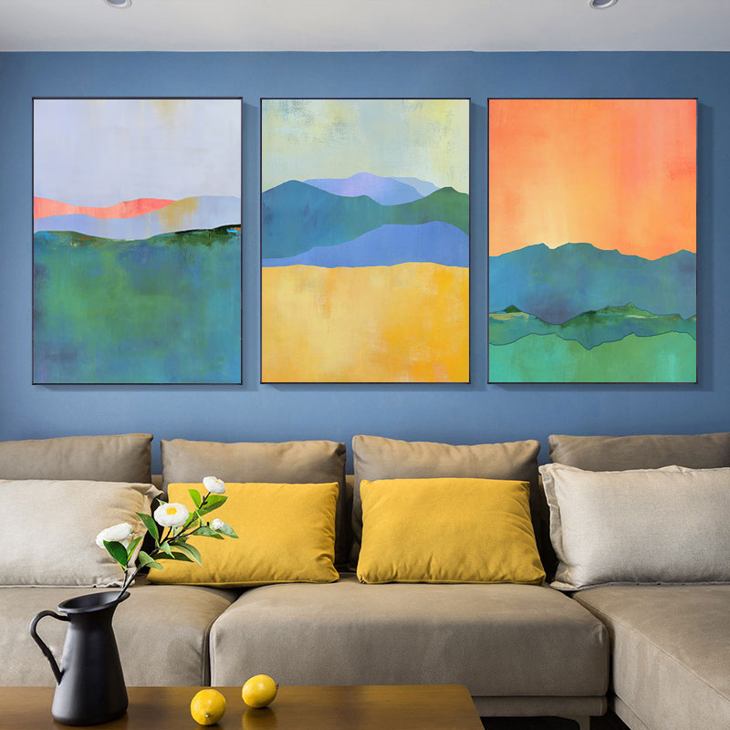 Abstract Blue Yellow Green Landscape Canvas Prints | Nordic Minimalist ...