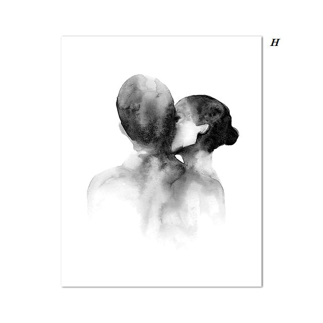Abstract Couple Minimalist Line Art Canvas Prints | Black and White Drawing Sketch Poster Scandinavian Wall Art For Modern Loft Living Room Bedroom Décor