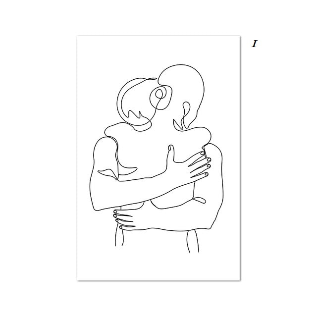 Abstract Couple Minimalist Line Art Canvas Prints | Black and White Drawing Sketch Poster Scandinavian Wall Art For Modern Loft Living Room Bedroom Décor