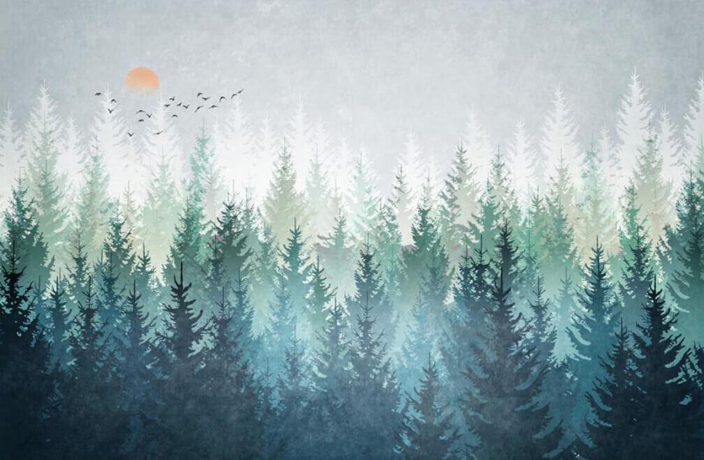 Watercolor Green Pine Forest Mural Wallpaper (SqM)