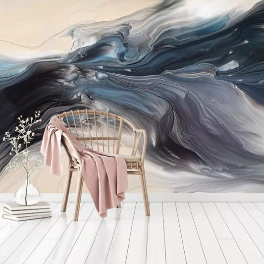 Abstract Watercolor Blue Ink Waves Mural Wallpaper (SqM)