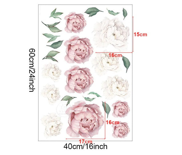 Pink and White Delicate Peonies Wall Decal