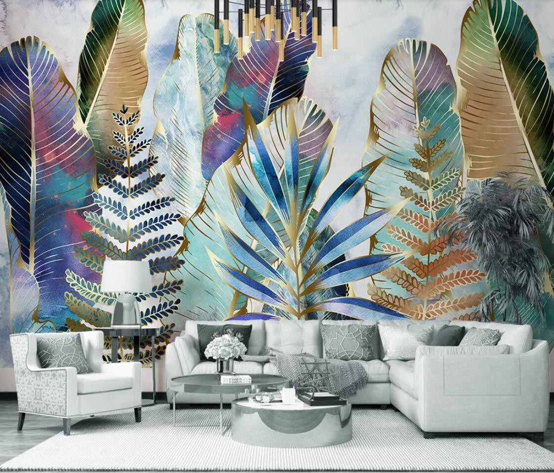 Watercolor Fantasy Leaves Mural Wallpaper(SqM)